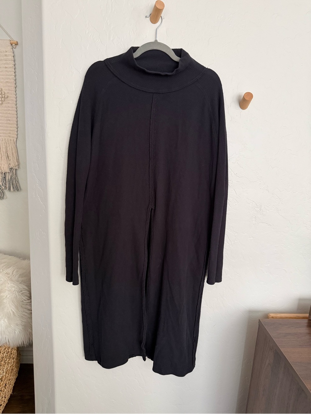 We The Free Black Charcoal Thermal Turtleneck Midi with Front Slit